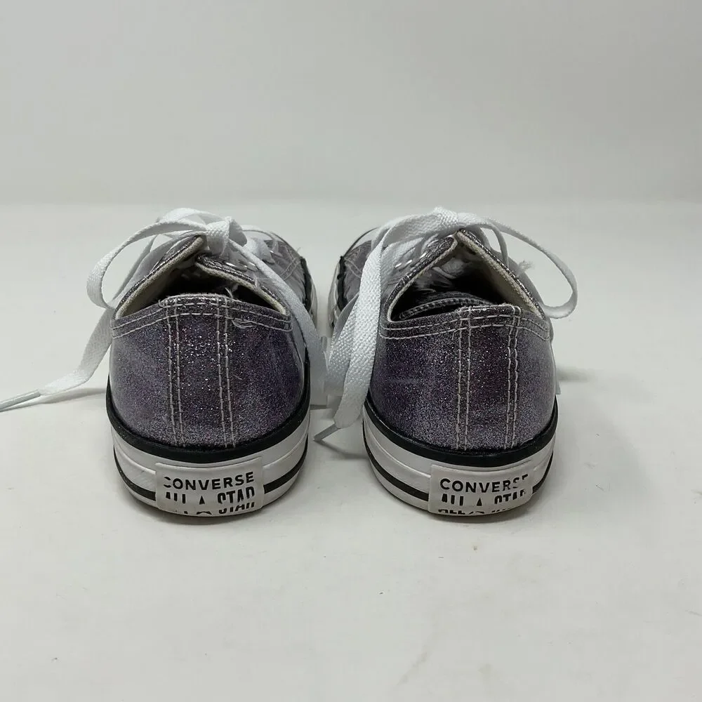 Converse All Star Low Top Sneakers Youth Girls Sz 3 Purple Glitter Sparkle Shoes